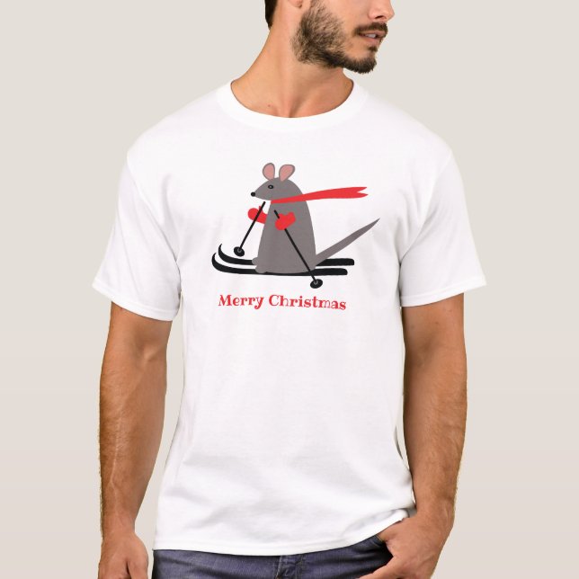 God jul Ski Mouse Helgdag T Shirt (Framsida)