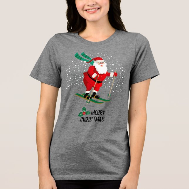 God jul Skiing Jultomten Winter Helgdagars T Shirt (Framsida)