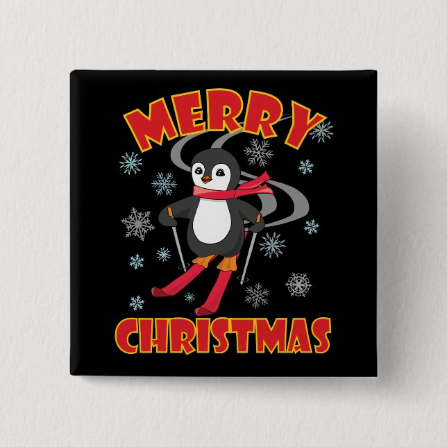God jul Skiing Penguin Knapp (Framsida)