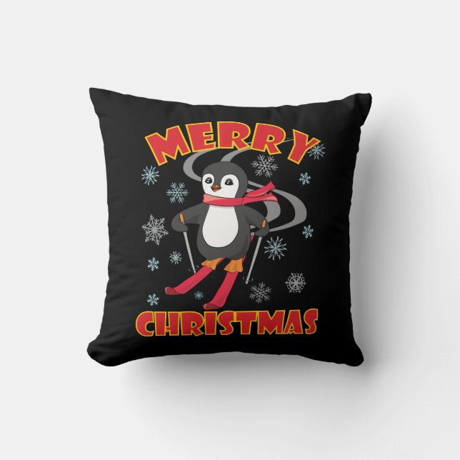 God jul Skiing Penguin Kudde (Framsida)