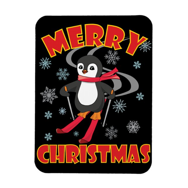 God jul Skiing Penguin Magnet (Vertikal)