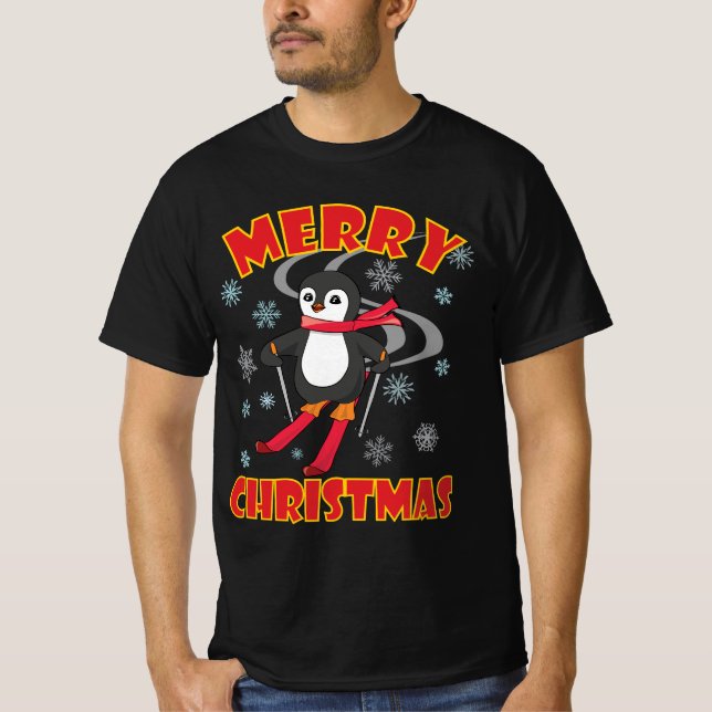 God jul Skiing Penguin T Shirt (Framsida)