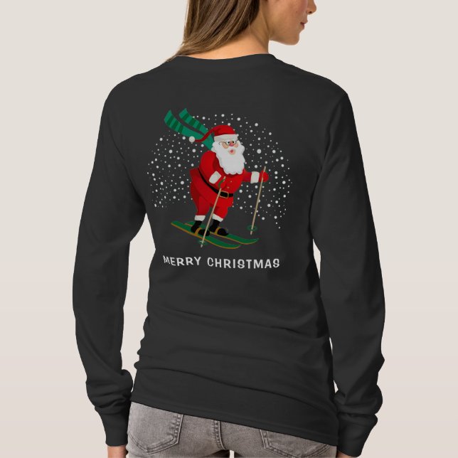 God jul Skiing Santa Winter Personlig T Shirt (Baksida)