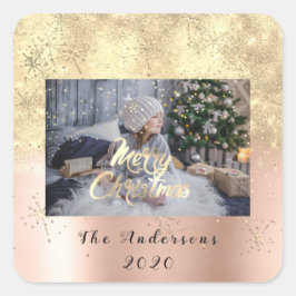 God jul Skin Guld Stars Glitter Photo Spar Fyrkantigt Klistermärke