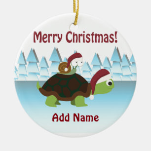 God jul! Sköldpadda och snigel Julgransprydnad Keramik