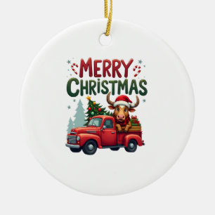 God Jul Skotsk Highland Ko Xmas Bondgård Julgransprydnad Keramik