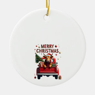 God Jul Skotsk Highland Ko Xmas Bondgård Julgransprydnad Keramik