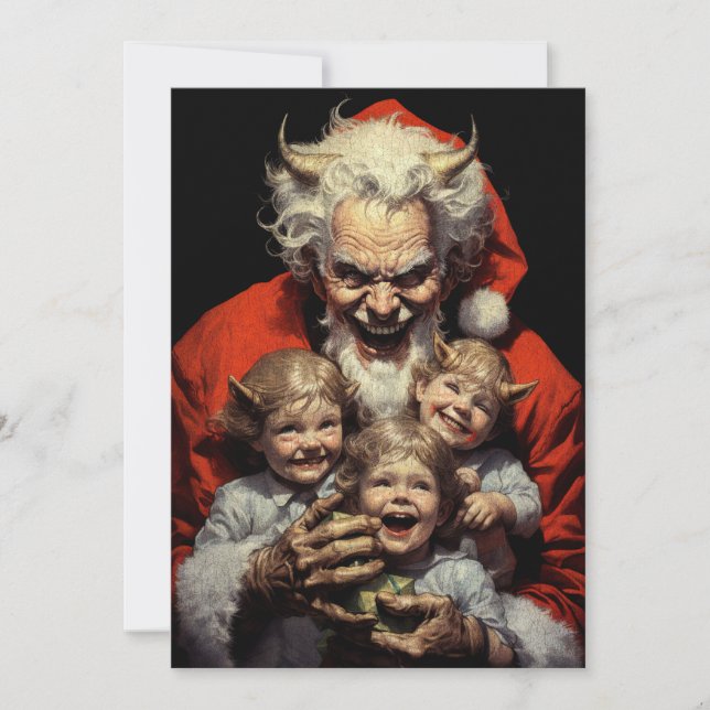 God Jul Skräckig Skräck Djävul Tomte Julkort (Framsida)