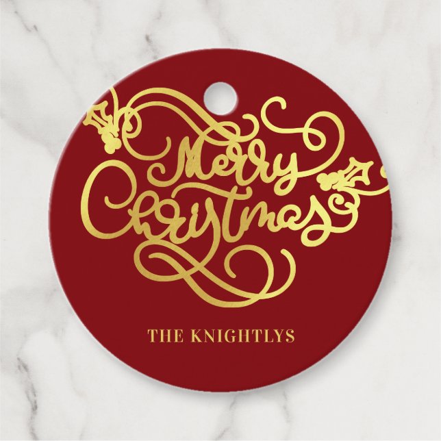 God jul-skript Faux Guld Din Färg Gåvor Etiketter (Framsida)