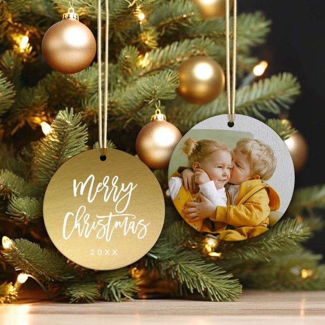 God jul-skript Faux-guldfoto Julgransprydnad Keramik (Skapare uppladdad)