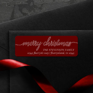 God jul-skript Festive Mörk Red Adress Returadress Etikett