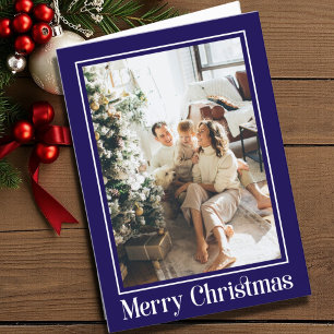 God jul-skript för elegant Blue 2-fotofamilj Helgkort