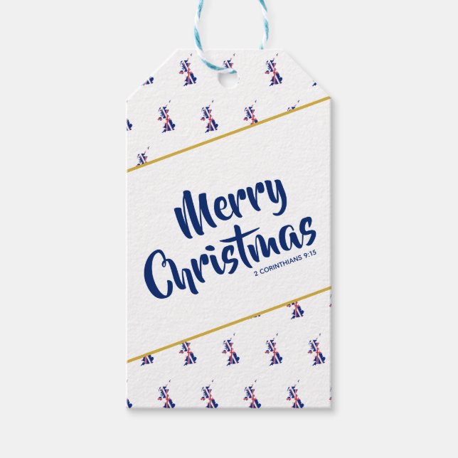 GOD JUL-skript för UK UNION JACK Anpassningsbar Presentetikett (Framsidan)