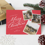 God jul-skript med titeln Multi-Photo RED Julkort<br><div class="desc">Skicka en trend den här julhelgen med det här moderna multifotojulkortet med tippade bilder och elegant-skript.</div>