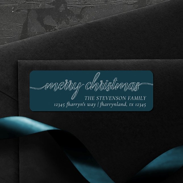 God jul-skript | Moody Mörk Teal Adress Returadress Etikett (Skapare uppladdad)