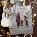 God jul-skript, multifotofamilj hälsning julkort<br><div class="desc">Skriptet elegant faux guld täcker över 5 anpassningsbars fotokollage-familj namn och personlig julhälsningskort helgdag.</div>