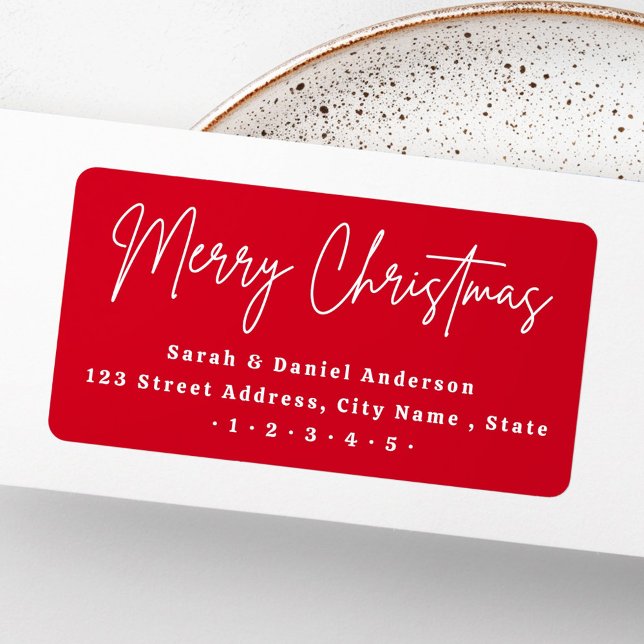 God jul skript röd returadress adressetikett (Merry Christmas script red return address Label)