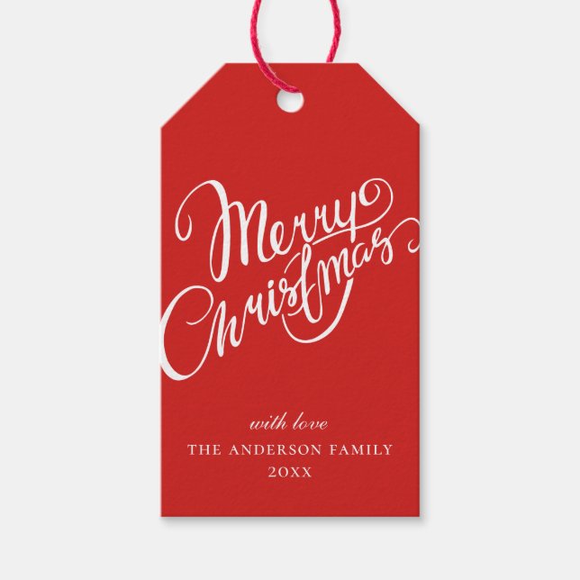 God jul. Skriptröd och vit helgdag Presentetikett (Framsidan)