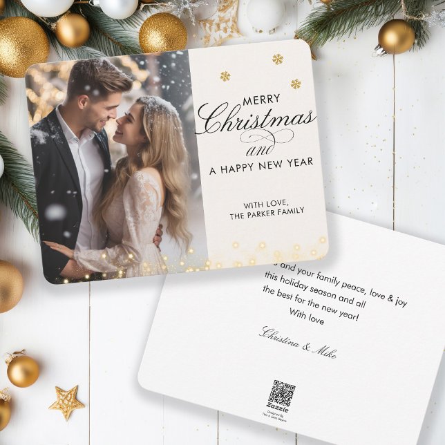 God jul! Skriptteckensnitt, Beige Photo Julkort (Skapare uppladdad)