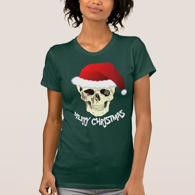 God jul Skull med Santa Hat Tee (Framsida)