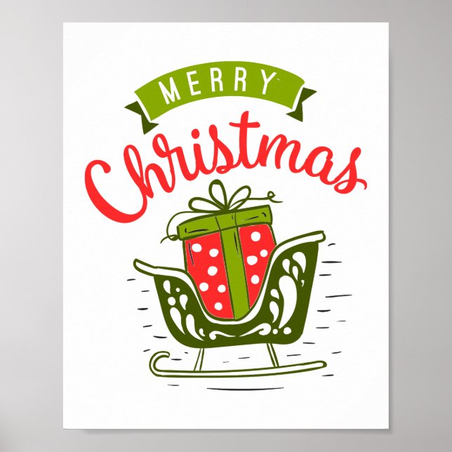 God Jul Släd Presente Röd Grön Högtid  Poster (Framsidan)