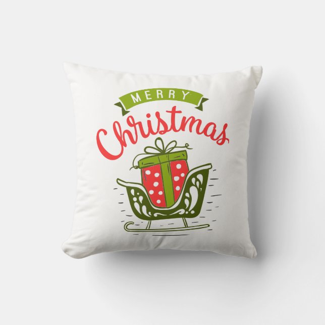 God Jul Släd Röda Gröna Snöflinga Mönster Kudde (Framsida)