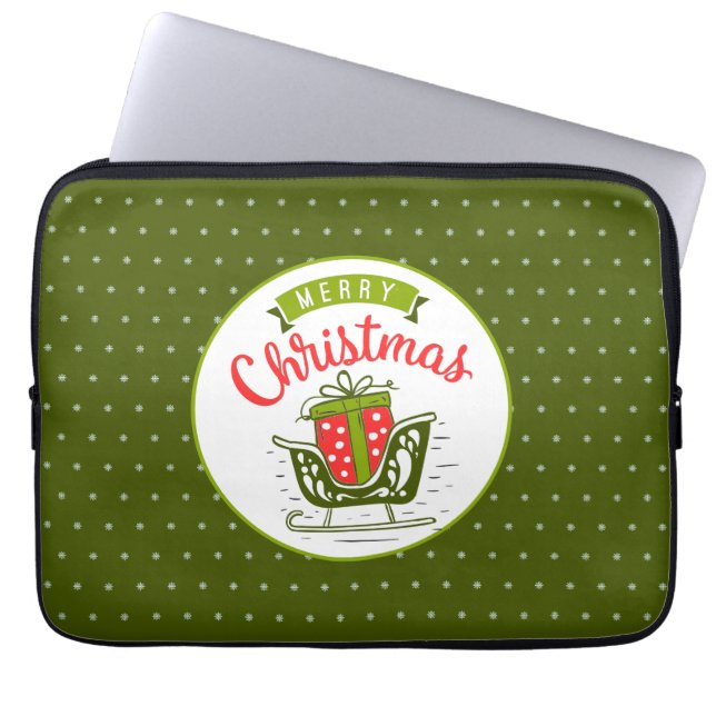 God Jul Släd Röda Gröna Snöflinga Mönster Laptop Fodral (Framsidan)
