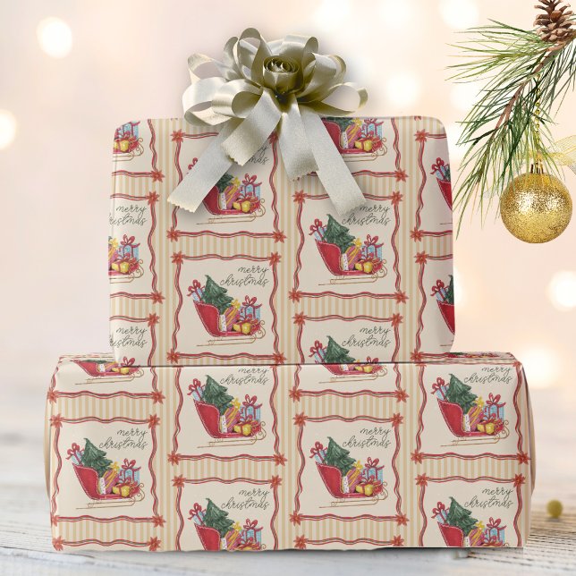 God Jul Slädtur Ränder  Presentpapper (Skapare uppladdad)