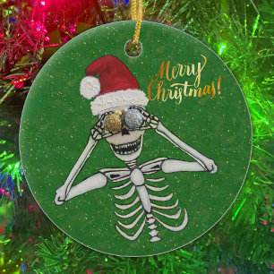God jul Slaktande Skeleton Glittery Guld Julgransprydnad Keramik