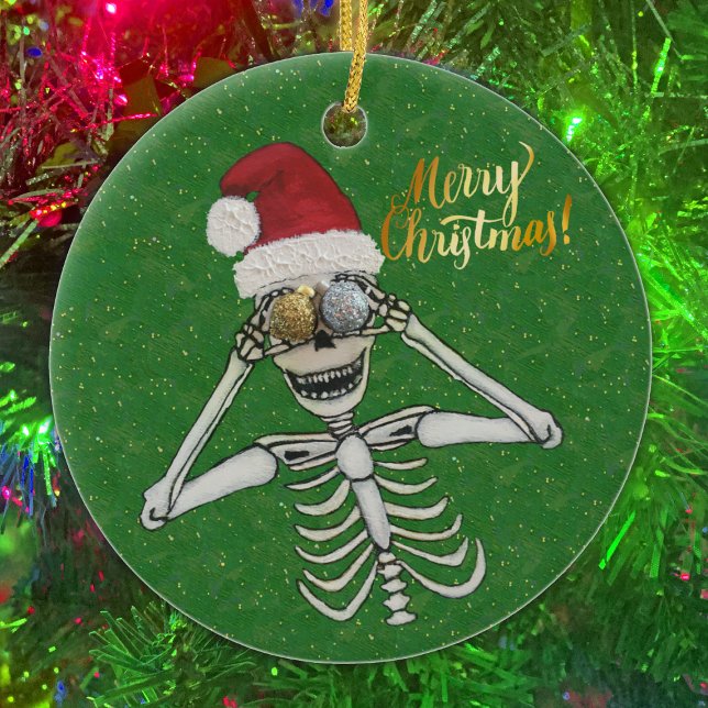 God jul Slaktande Skeleton Glittery Guld Julgransprydnad Keramik (Skapare uppladdad)