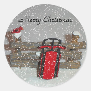 God jul Sled Sticker Runt Klistermärke