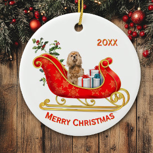 God Jul Sleigh Buff Cocker Spain Hund Julgransprydnad Keramik