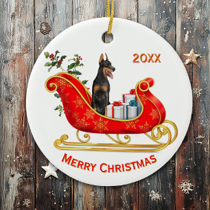 God Jul Sleigh Doberman Pinscher Hund Julgransprydnad Keramik
