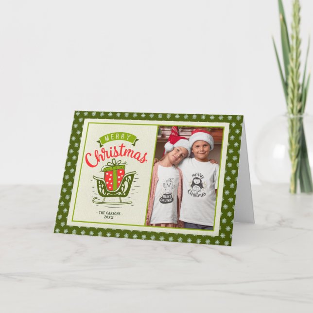 God jul Sleigh Gift 2-bilder Anpassningsbar Text Helgkort (Framsida)