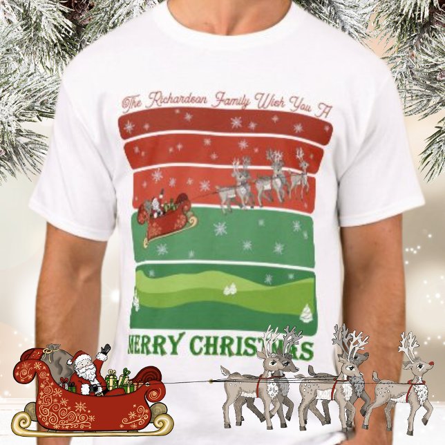 God jul, Sleigh och Reindeer T Shirt (This personalised family t-shirt will get you feeling festive this Christmas!)