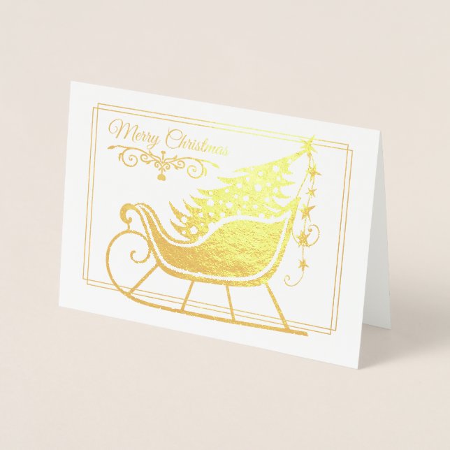 God jul Sleigh Träd Family Helgdag Folierat Kort (Framsida)