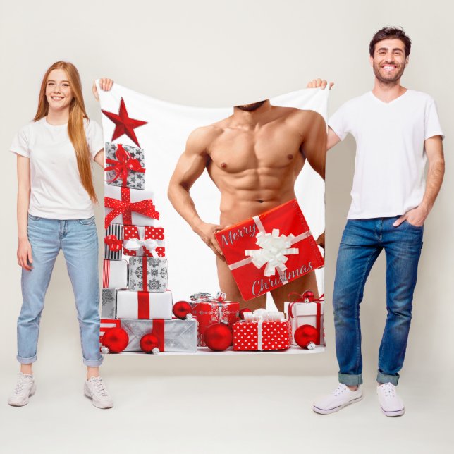 God Jul SlipperyJoe röd vit silver present  Fleecefilt (På plats)