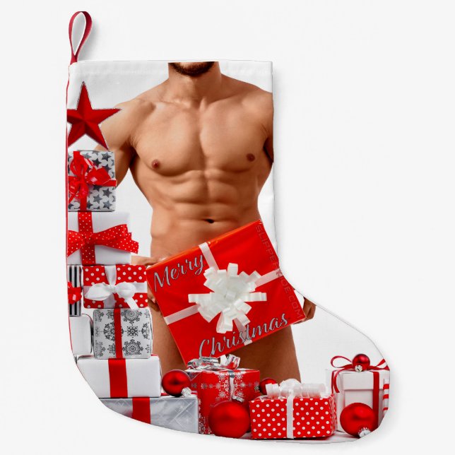 God Jul SlipperyJoe röd vit silver present  Liten Julstrumpa (Framsidan)
