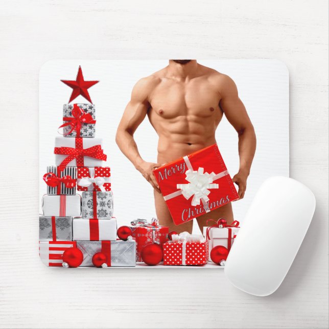 God Jul SlipperyJoe röd vit silver present  Musmatta (Med mus)