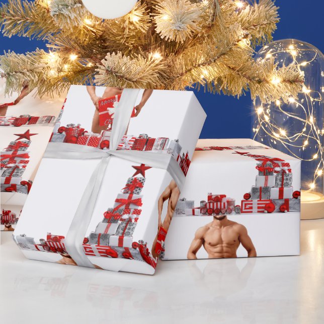 God Jul SlipperyJoe röd vit silver present  Presentpapper (Helgdagar)