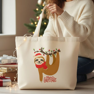 God jul Sloth Cute Festive Helgdagars Jumbo Tygkasse