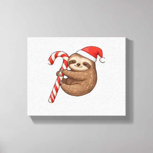 God Jul Sloth Hugger Candy cane Classic T-Shirt Canvastryck (Framsida)
