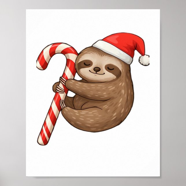 God Jul Sloth Hugger Candy cane Classic T-Shirt Poster (Framsidan)