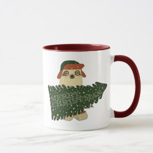 God jul Sloth in Hat Julafton Träd Coffee Mugg