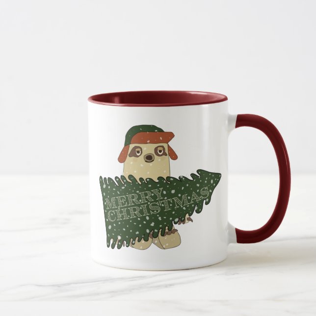 God jul Sloth in Hat Julafton Träd Coffee Mugg (Höger)