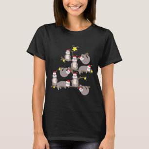 God jul Sloth Julgran Santa Hat Mer T Shirt
