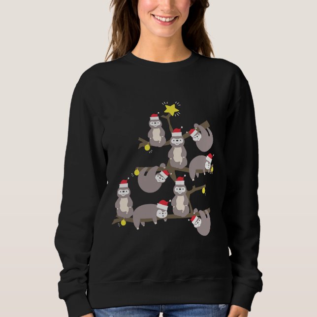 God jul Sloth Julgran Santa Hat Mer T Shirt (Framsida)