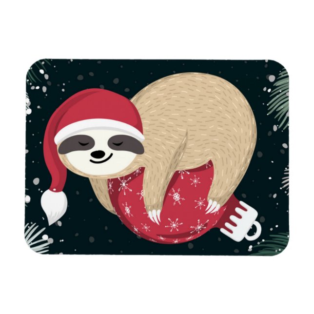 God jul Sloth Ornament Magnet (Horisontell)