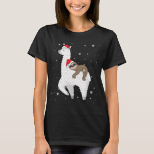 God Jul Sloth Riding Llama Santa Funny Pajamas F T Shirt