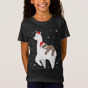 God Jul Sloth Riding Llama Santa Funny Pajamas F T Shirt